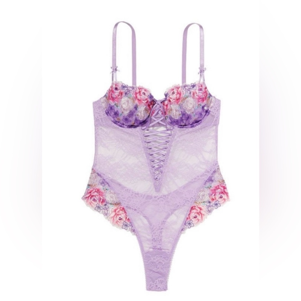 Victoria's Secret Purple Floral Lace Bodysuit
